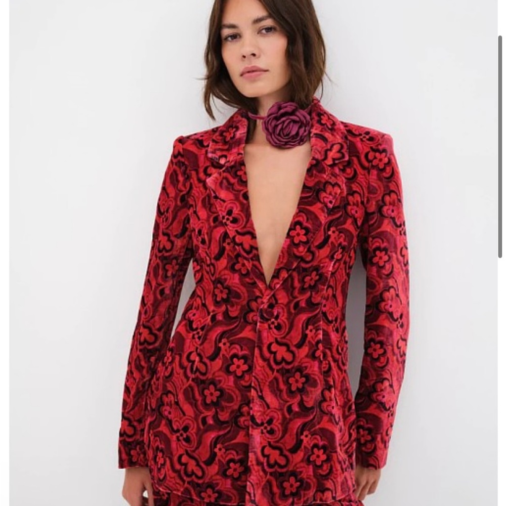 For Love & Lemons Patterned Blazer with Deep V-Neckline